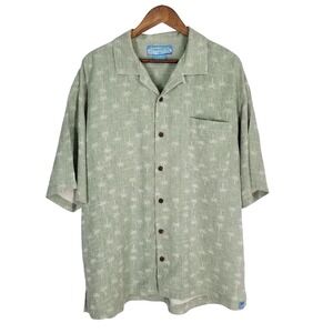 Bermuda Bay Mens XL Silk Palm Tree Hawaiian Shirt Sage Green Short Sleeve Button